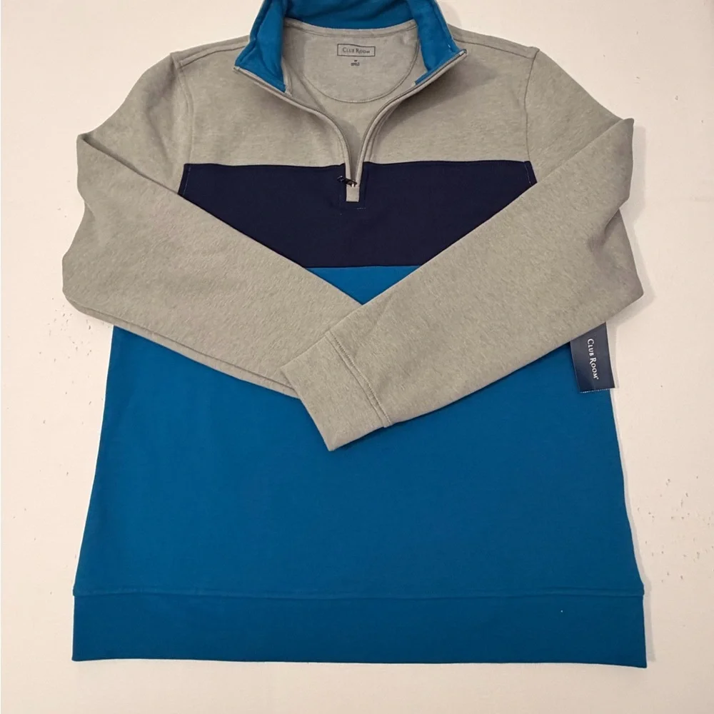 Club Room Men's Tri-Tone Fleece Hang Sweater - Light Gray, Dark Blue, Sky Blue‎